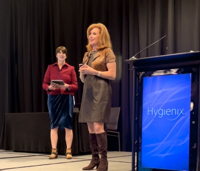 Heidi Beatty moderating the 'There's an App for That' AI session with Rachel Braun Scherl at Hygienix 2024